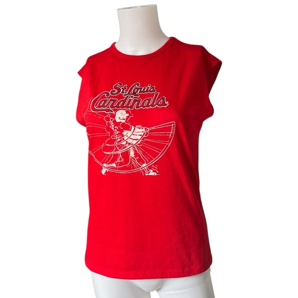 Vintage St Louis Cardinals Sleeveless Red Graphic T-shirt Made in USA Size XL